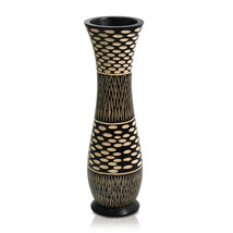 Stylish Etched Ovals on Textured Black Mango Tree Wood Hand Carved Vase - £18.98 GBP