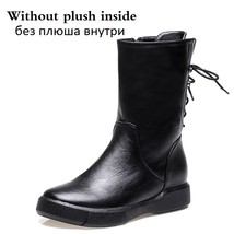 Autumn Winter Motorcycle Boots Vintage PU Leather Flat Mid Calf Women Boots Fema - £57.71 GBP