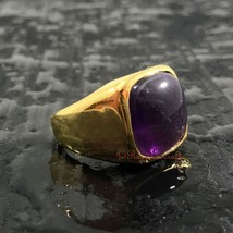 Genuine Amethyst Gold Ring Solid 925K Silver Jewelry February Birthstone Rings - £51.17 GBP