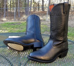 Vintage PD TUFF USA Black Leather Western Boots Sierra Soles Work Cowboy... - £86.49 GBP