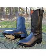 Vintage PD TUFF USA Black Leather Western Boots Sierra Soles Work Cowboy... - £86.03 GBP