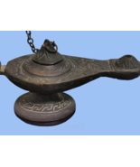 RARE Ancient Middle Eastern Bronze Oil Lamp Lided Incense Wall Hanging A... - $88.82 CAD
