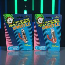 2 Imperial Die-cast Metal Police and Sports Whistles w/ Lanyard Vintage ... - $1,800.28 MXN