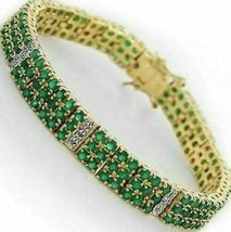 12 Ct Round Cut Green Emerald 14k Yellow Gold Over 3 Row Pretty Tennis Bracelet - £149.68 GBP