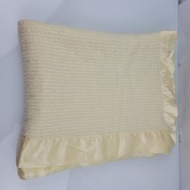 Vintage Fleeced Acrylic Baby Blanket Satin Edge Trim Thermal Waffle Woven Weave - £59.14 GBP