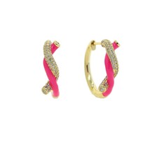 25mm Medium Sized Circle Hoop Earring Gold Color MiPave White CZ Neon Enamel Col - £18.25 GBP