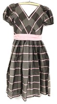 Retro 50s Polished Cotton Plaid Pink Gray Dress S-M 38-28-Free NWOT FULL SKIRT - £191.38 GBP