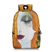 Famous Oil Painting Tears Kiss By Gustav Klimt Backpack Women Rucksack Canvas Tr - £40.91 GBP