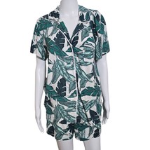 SOMA Pajama Set Shorts(M) Top(L) Sleeve Grosgrain Trim Notch Collar Palm Fronds - £19.38 GBP