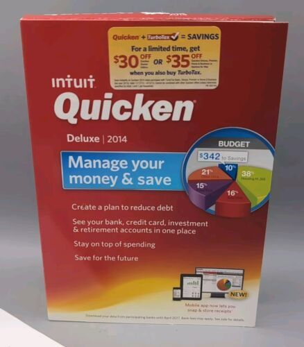 Intuit Quicken Deluxe edition 2014 Windows Financial Software CD Debt Budget - £49.28 GBP