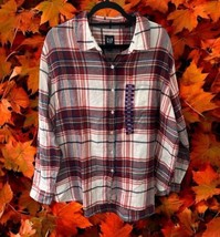 NWT GAP Button Down Boyfriend Flannel Shirt Womens SIZE XXL Fall Red Whi... - $27.72