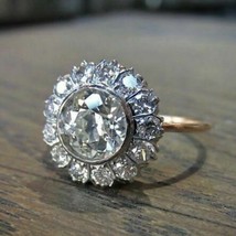 Art Deco 3.2Ct Simulated Diamond Vintage Antique Flower Cluster Ring 925 Silver - £86.83 GBP