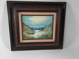 Vintage Oil On Canvass, Seascape, Rowboat on the Beach, Signed (Jim?) Holland - £43.66 GBP