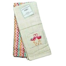 Laura Ashley Flamingo Kitchen Towels Valentine&#39;s Day Retro Dots Cotton 2-Piece - £15.22 GBP