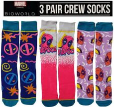 Marvel Deadpool Men's Crew Socks 3 Pair Pack Novelty Graphic Shoe Size 8... - $16.34