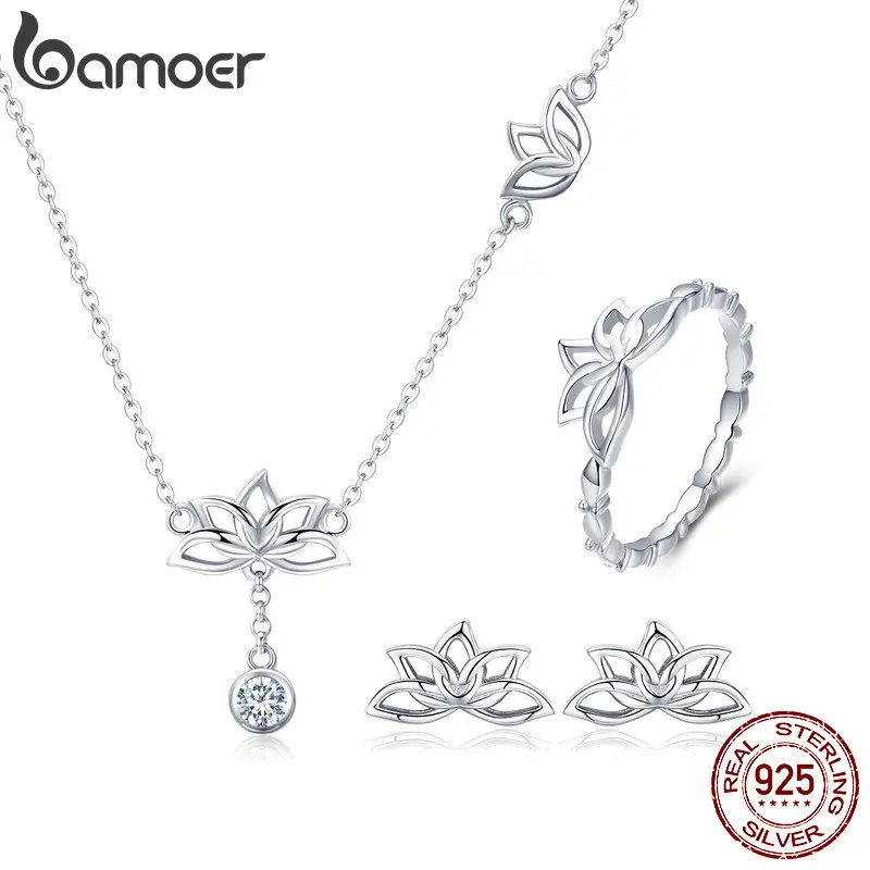 Elegant 925 Sterling Silver Lotus Flower Earrings &amp; Necklaces Pendant Jewelry Se - £31.23 GBP