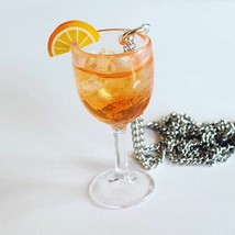 Unique Orange Gin &amp; Tonic Necklace Miniature Glass Drink Handmade Ice Gift Box - $12.65