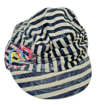 Piper and Blue Womens Cabbie Hat Blue and Gray Striped Hearts Love One Size - $8.64