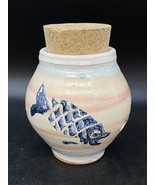 Koi Fish Studio Art Pottery Ceramic Garlic Jar with Cork Lid - $17.81