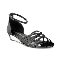 Easy Street Women Wedge Heel Ankle Strap Sandal Tarrah Size US 8.5 Black Glitter - £25.81 GBP