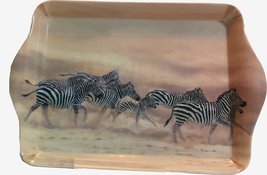 Zebra Herd Small Snack Trinket Tray - Karen Lawrence Rowe Dust &amp; Stripes Artwork - £3.81 GBP