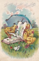 Loving Easter Greetings Chicks Umbrella Book Tuck&#39;s Postcard D08 - £2.26 GBP