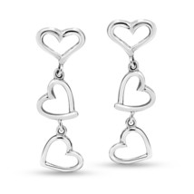 Triple Open Heart Connected Post Drop Sterling Silver Earrings - £14.50 GBP