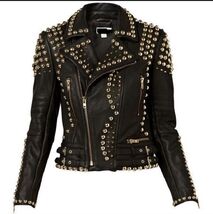 An item in the Fashion category: Customized Handcrafted Women's Black Color Silver Studded Genuine Leather Jacket