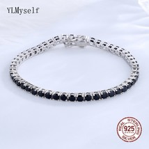 Solid Pure Silver 15/16/17/18/19/20/21 cm Tennis Bracelet Pave 3 mm Round Black  - £72.40 GBP