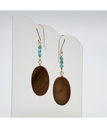 Dangle Earrings with Gold Mother of Pearl Ovals and Aqua faceted rounds ... - £11.99 GBP