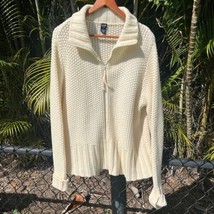 Gap Women&#39;s XL Sweater Zip Up Knit Lambswool Vintage Cream Beige Y2K 02&#39; - $49.49