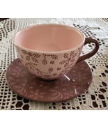 Four (4) ~ Basis Brand ~ Brown &amp; Pink Floral Ceramic Cup &amp; Saucer Sets ~... - $84.20 CAD