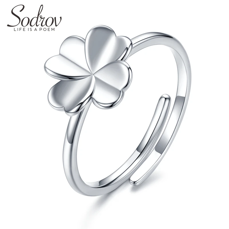  leaf clover 925 sterling silver open adjustable finger rings for women silver 925 thumb155 crop