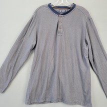 Chaps Men Shirt Size L Blue Preppy Stripe Classic Long Sleeve Elbow Patch Henley - £9.91 GBP