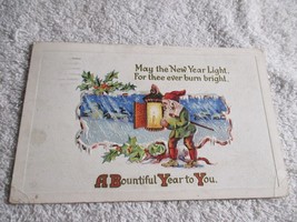 Gnome with lantern Early 1900s Happy New Year Postcard Posted - £19.38 GBP