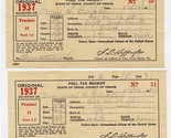 Pair of 1937 Texas Poll Tax Receipts County of Travis White / Colored  - £69.43 GBP