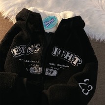 Winter  Retro Hooded Lamb plush cardigan jacket men and women Y2K Street... - $79.62