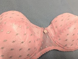 VTG Pink Blue Dot Bra 34c Strapless Sheer Lace Lingerie Gift - £19.30 GBP