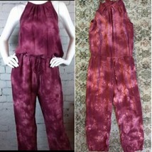 Anthropologie Cloth &amp; Stone Magenta Tie Dye Sleeveless Cropped Jumpsuit S - £34.77 GBP