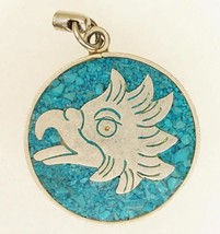 Vintage Costume Jewelry Alpaca Mexico Crushed Turquoise Eagle Necklace P... - $19.79
