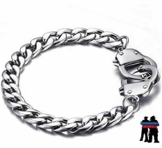 Female Police Officer Ladies Stainless Steel Handcuffs Cuban Link Bracelet 7&quot; - £9.54 GBP