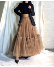 Brown Polka Dot Fluffy Tulle Skirt Outfit Women High Waist Plus Size Tulle Skirt image 7