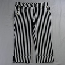Chico&#39;s 2 / 12P Black White Stripe Gold Button Womens Pull On Cropped Pants - £29.25 GBP