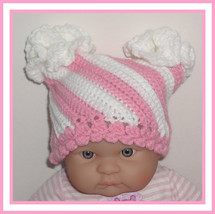 Candy Striped Hat Newborn Baby Girls Medium Pink And White 2 Ruffles Frilly Flow - £18.34 GBP