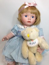 Ashton-Drake Galleries Blonde Girl Blue Pinstriped Dress Pink Bow Baby Bear 1996 - £50.76 GBP