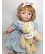 Ashton-Drake Galleries Blonde Girl Blue Pinstriped Dress Pink Bow Baby B... - $89.18 CAD