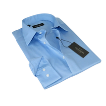 Men Mondego 100% Soft Cotton Dress Business Classic shirt B500 Blue Herringbone image 2