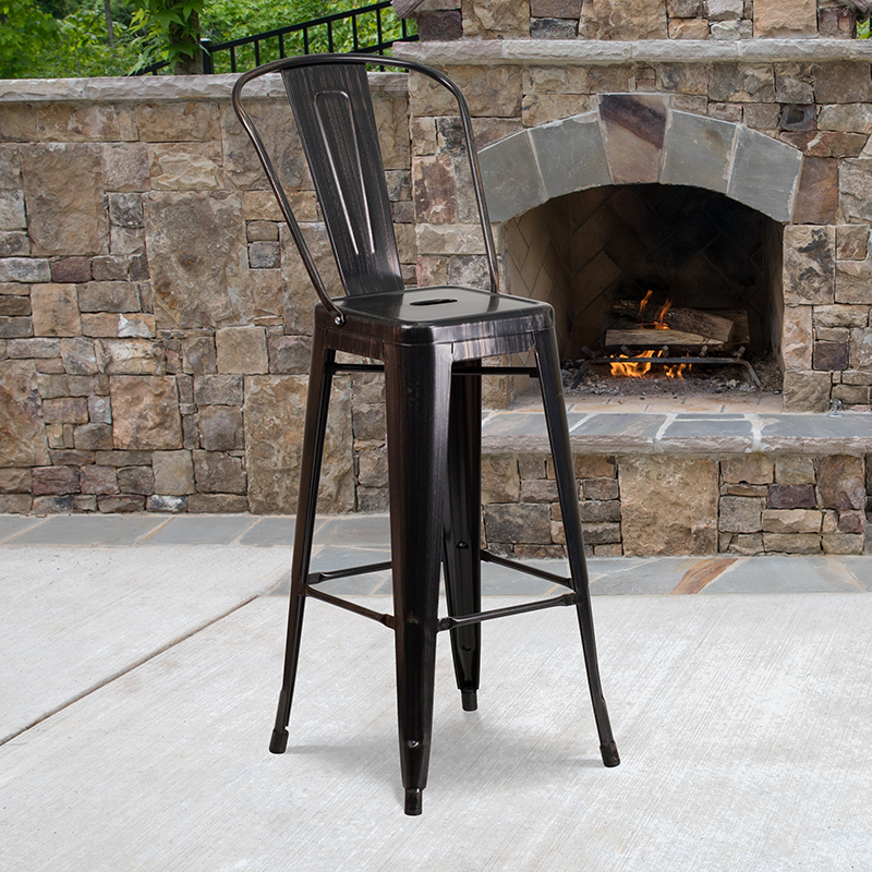 30" Aged Black Metal Stool CH-31320-30GB-BQ-GG