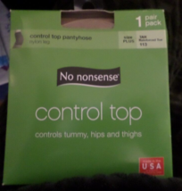 No Nonsense Control Top Nylon Leg Pantyhose, Tan/Medium 113, Size Plus - £7.90 GBP