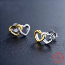 925 Sterling Silver Double Heart Forever Love Stud Earrings - FAST SHIPP... - £11.81 GBP